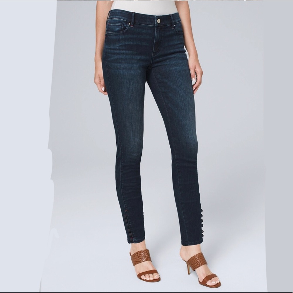 WHBM | Classic-Rise Button-Detail Skinny Ankle jeans